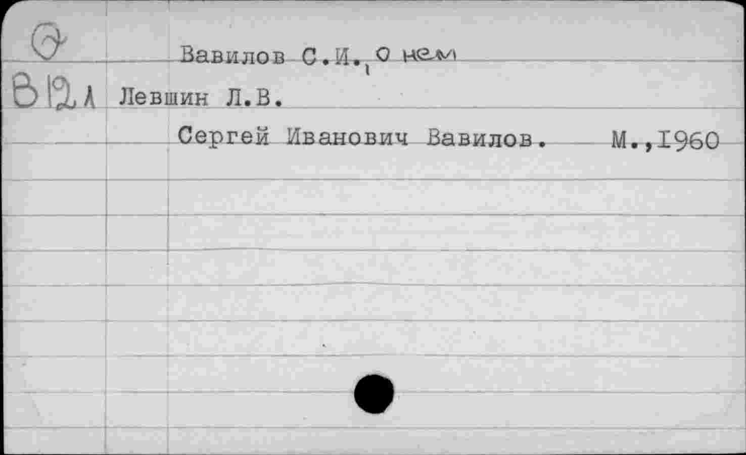 ﻿	Вавилов С.И. 0 не^7'
&Еи	Левшин Л.В.
	Сергей Иванович Вавилов.	М.,196О
	
	
	
	
	
	
	
	
	